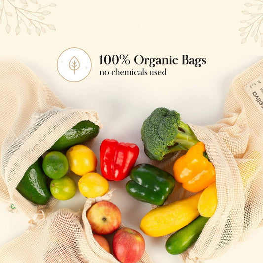 Organic Cotton Resuable Grocery Mesh Vegetable Bags