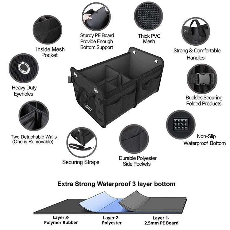 Portable Car Trunk Organizer Durable Collapsible Storage Bag