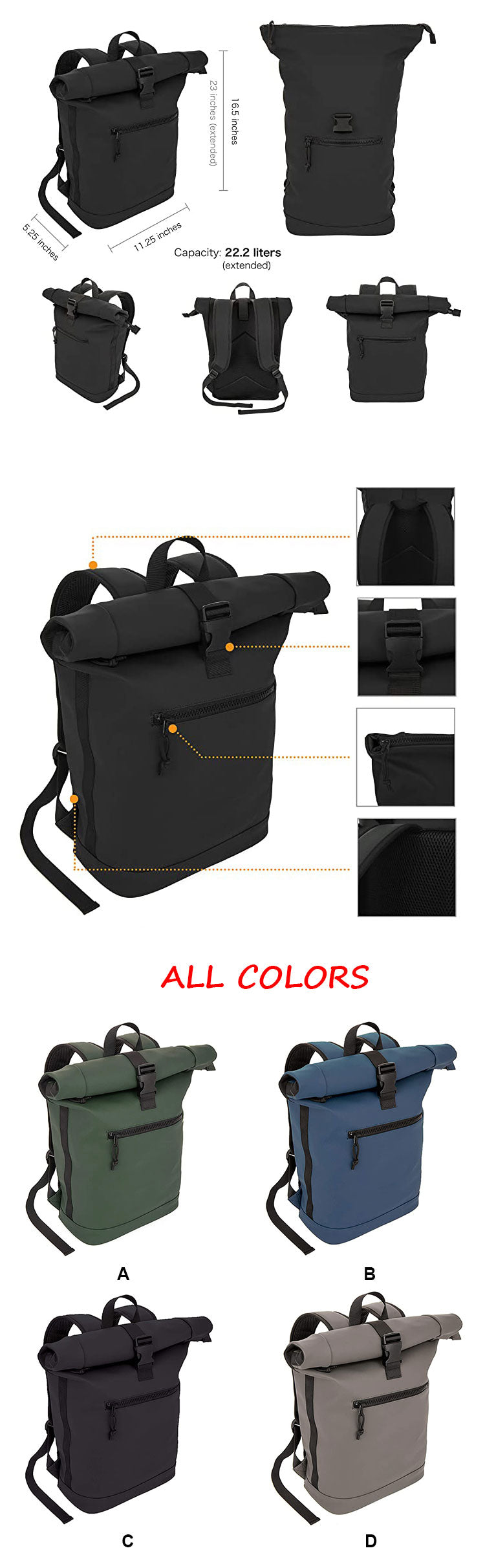 High Quality Waterproof Oxford Expandable Rolltop Backpack