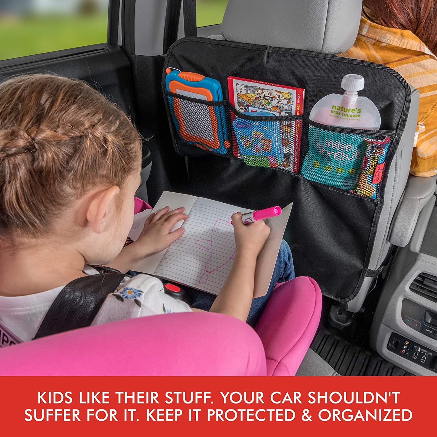 Car Backseat Organizer with 3 Mesh Pockets