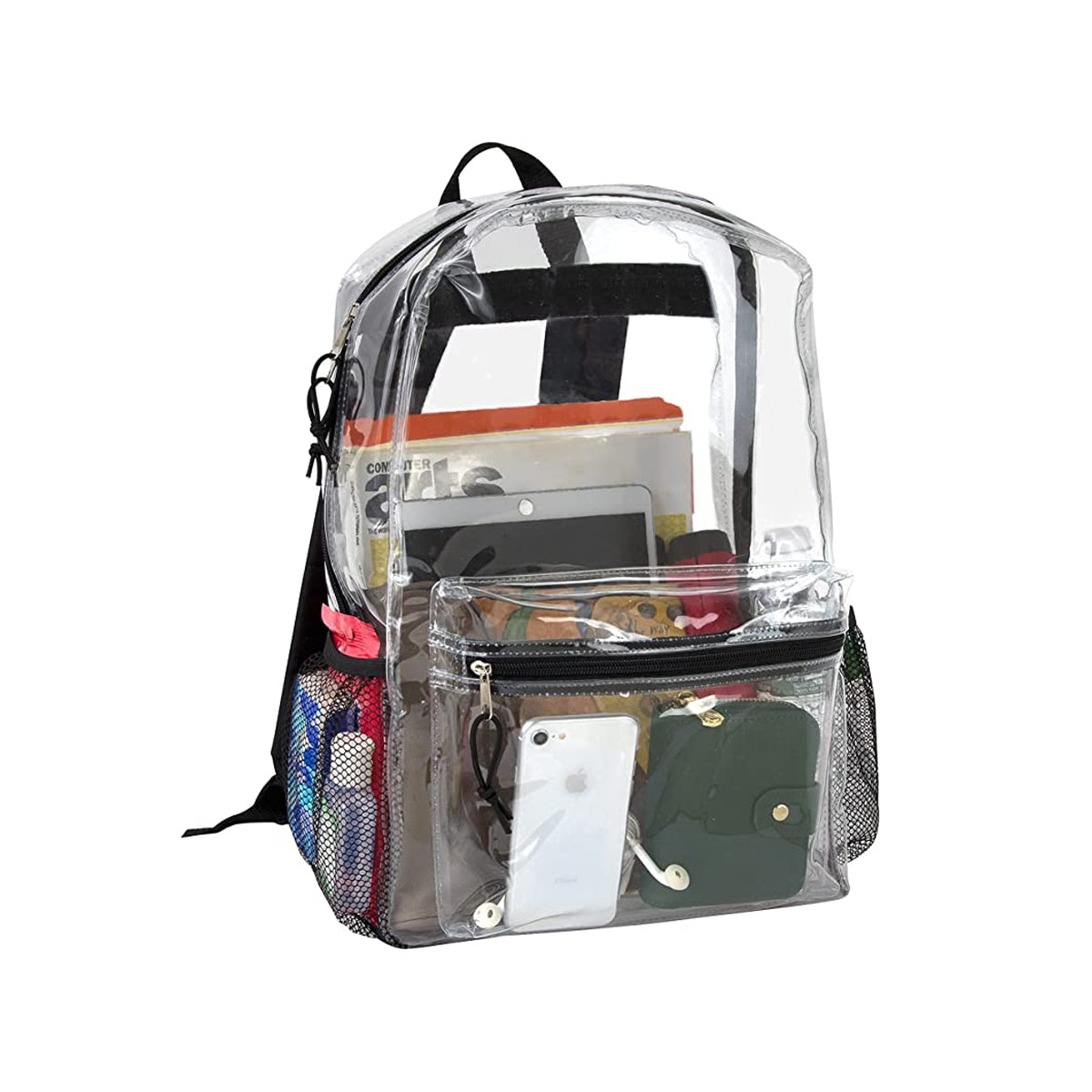 Clear Backpack With Reinforced Straps & Front Accessory Pocket