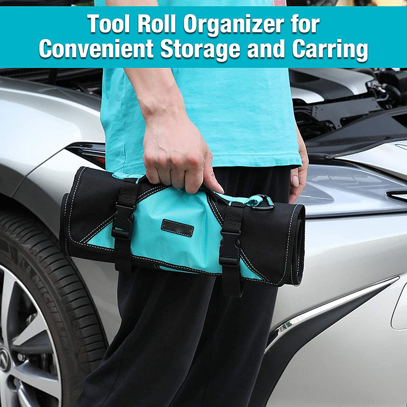 Roll Up Tool Organizer Bag With Pouch and Protective Flap