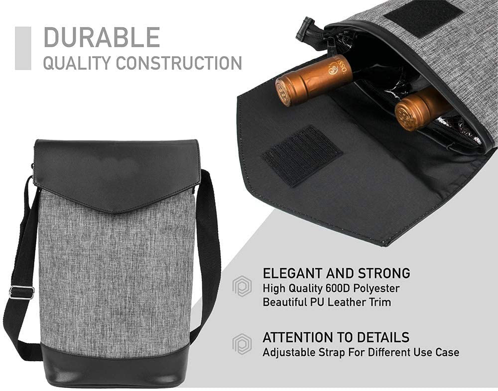 2 Bottles Wine Storage Insulated Cooler Shoulder Bag
