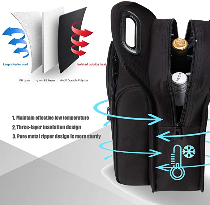 Insulated Wine Travel Cooler Bag With Handle