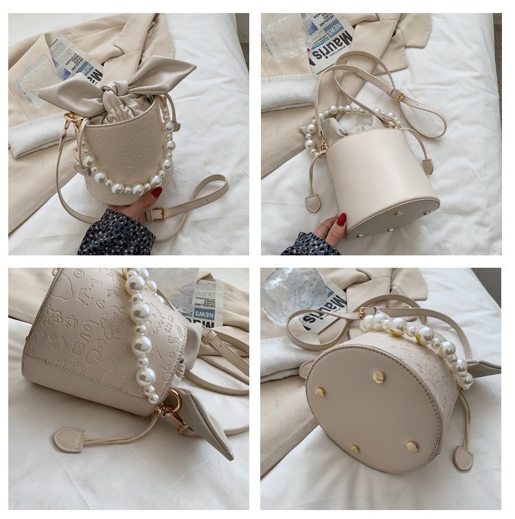 New Pearl Embossed Crossbody Tote Bucket Bag