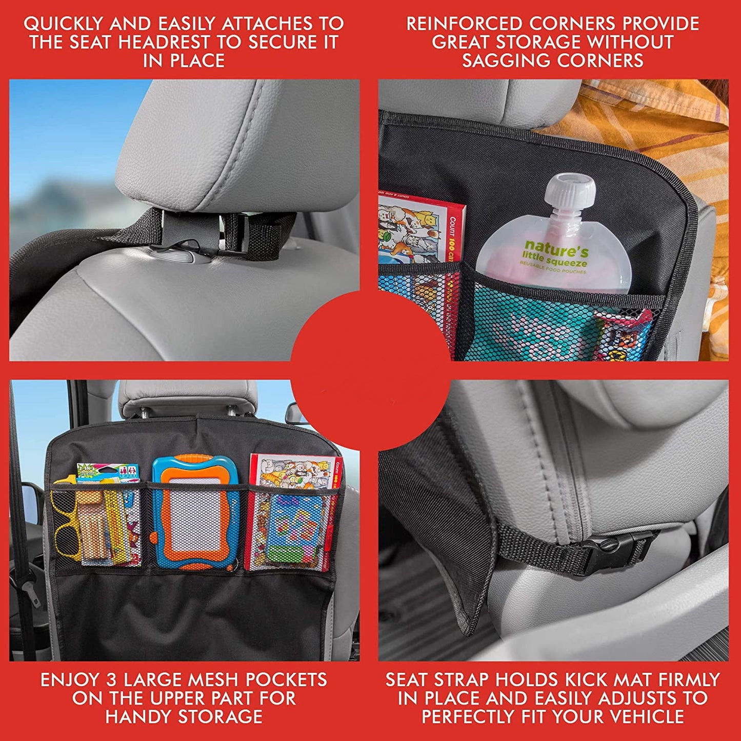 Car Backseat Organizer with 3 Mesh Pockets