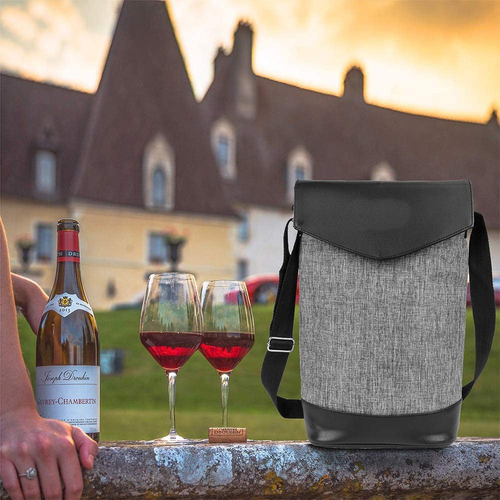 2 Bottles Wine Storage Insulated Cooler Shoulder Bag