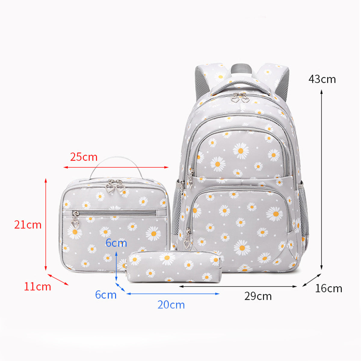 3Pcs Daisy Prints Backpack Sets Kids Bookbag for Teens