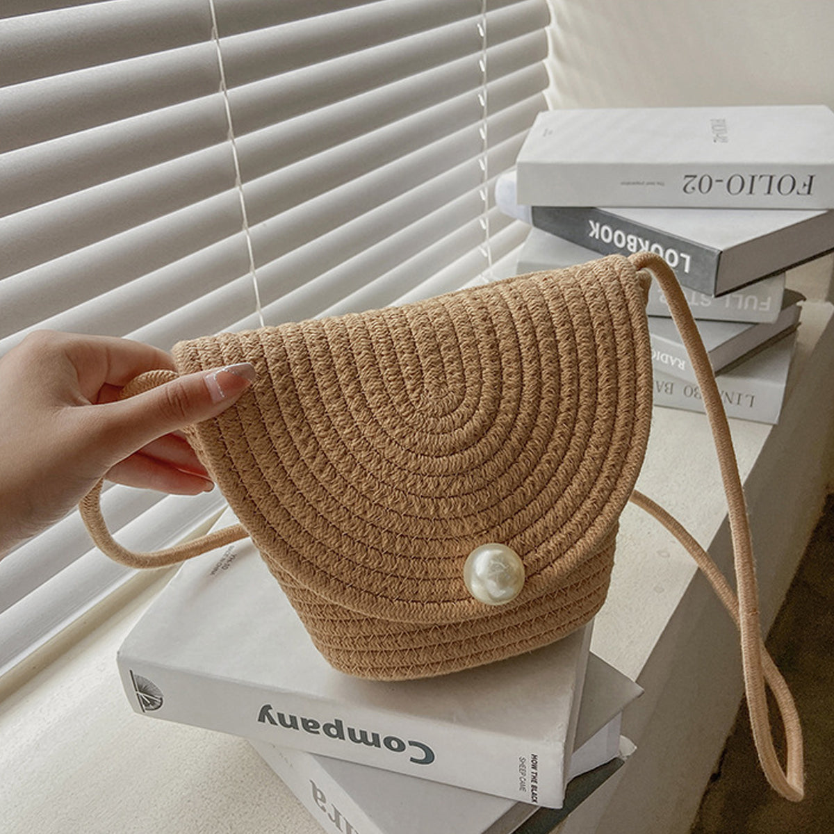 New Fashion Braided Cotton Rope Shoulder Bucket Bag