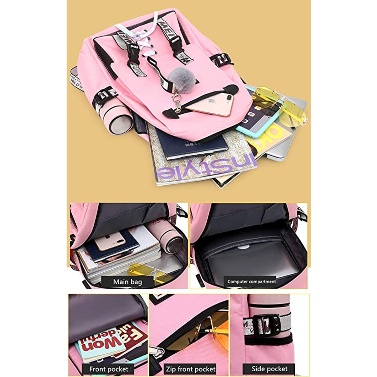 College Student Locked Schoolbag Anti-Theft Backpack with USB Charging Port