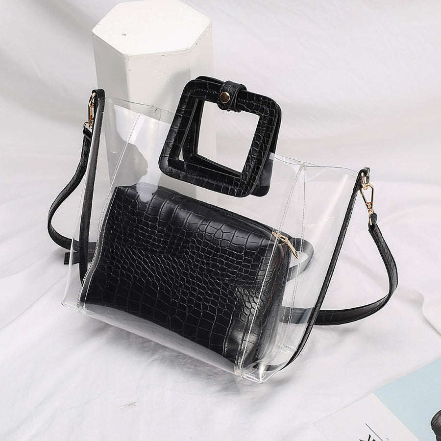 Transparent Crocodile-print Hand-held Crossbody Bag