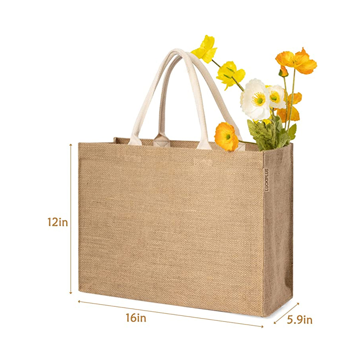 3 PCS Burlap Bags Jute Tote Bags Bulk with Inner Zipper Pocket