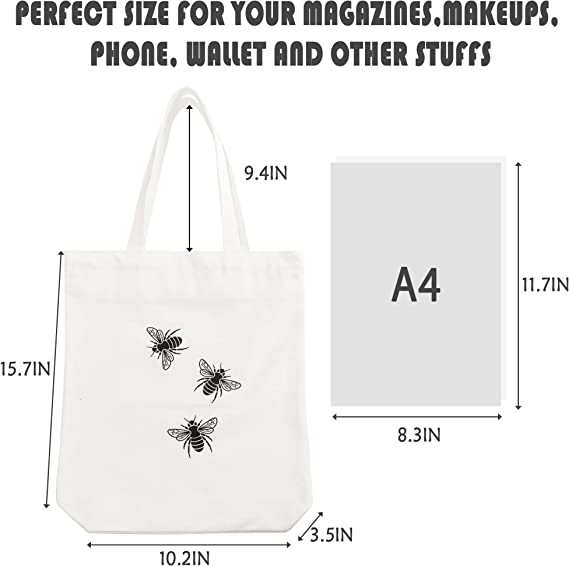Cute Canvas Tote Bag Aesthetic with Zipper Pocket & Top Zipper Eco Tote Bag
