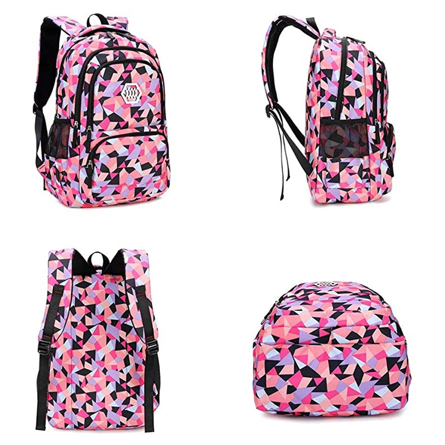 3 Pcs Geometric Print For Girls Boys School Backpacks