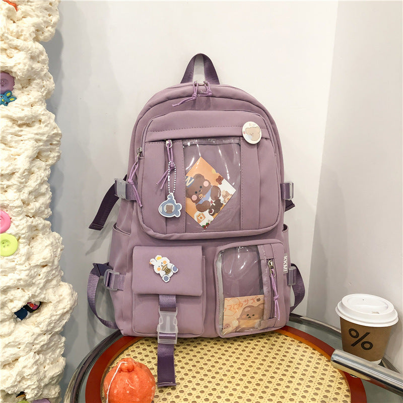 Backpack with Pins Kawaii School Backpack Cute Aesthetic Backpack