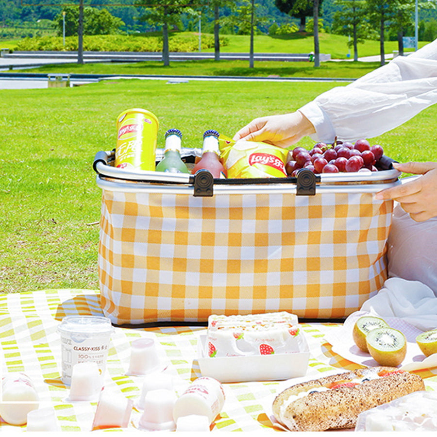 Outdoor Plaid Oxford Insulated Picnic Cooler Basket
