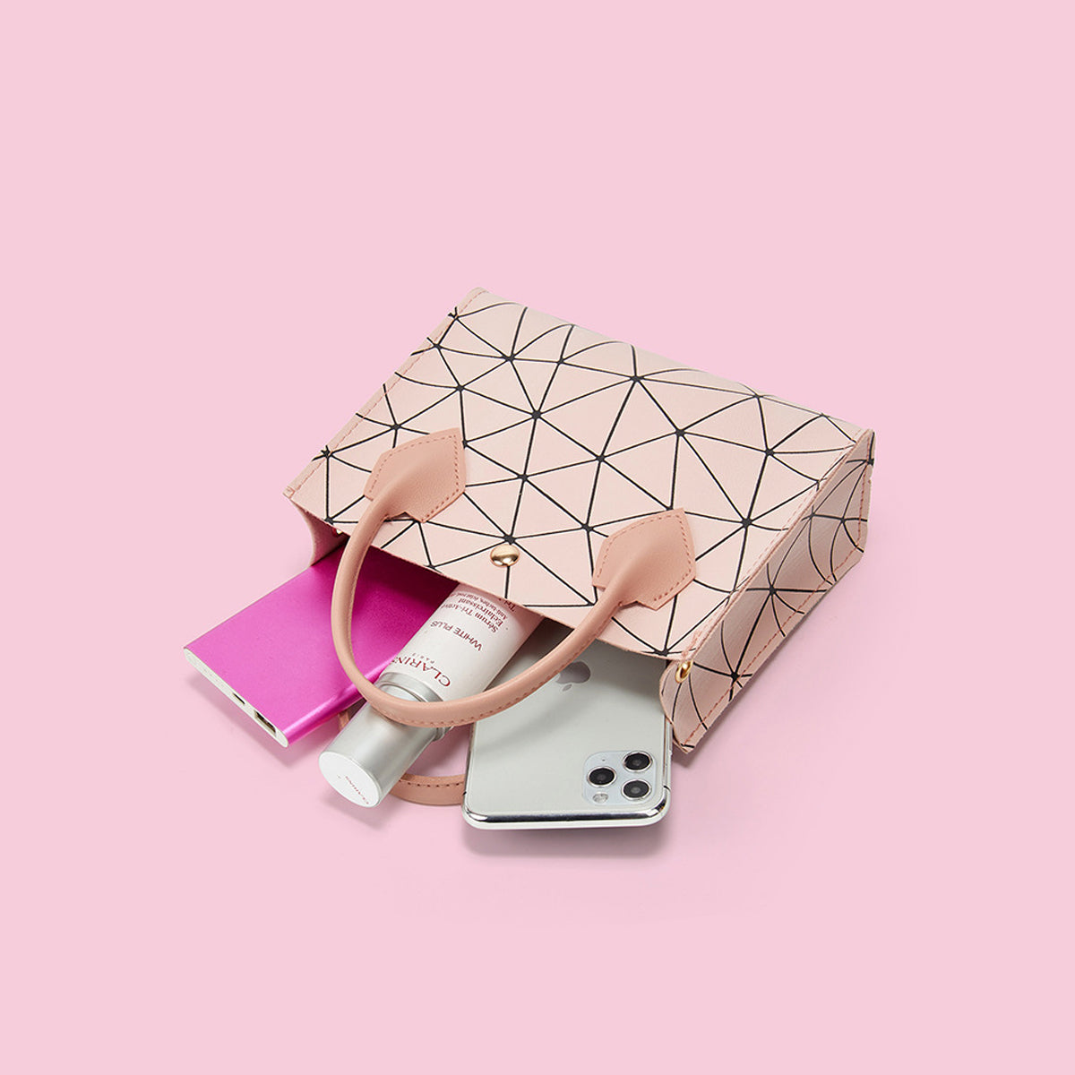 Mini Geometric Pattern Snap Button Satchel Bag