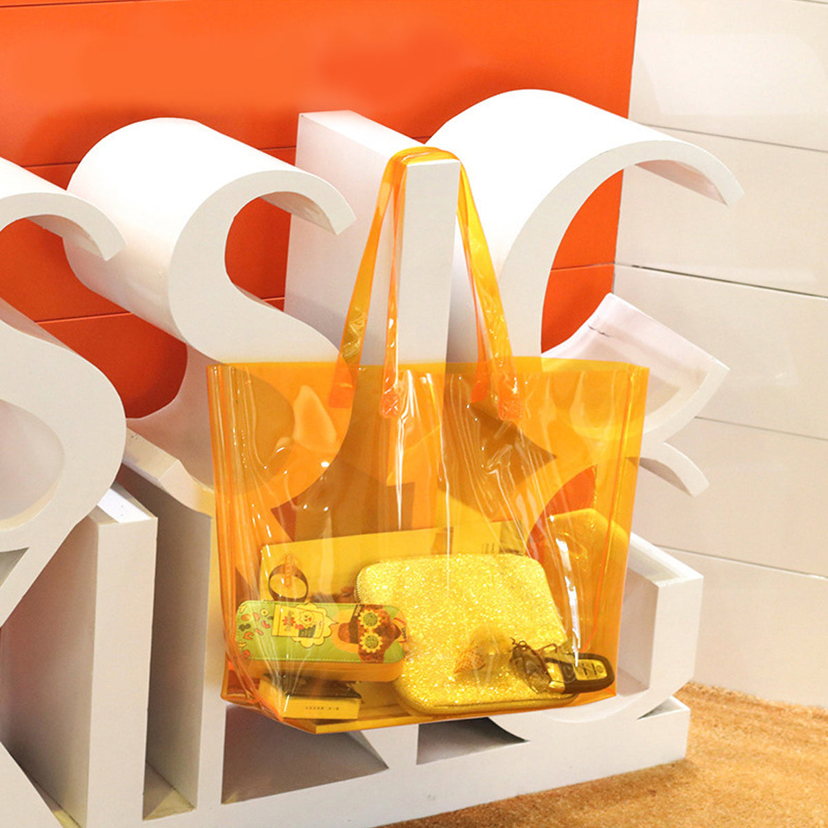 Transparent PVC Women's Bag Large Capacity Leather Tote Bag