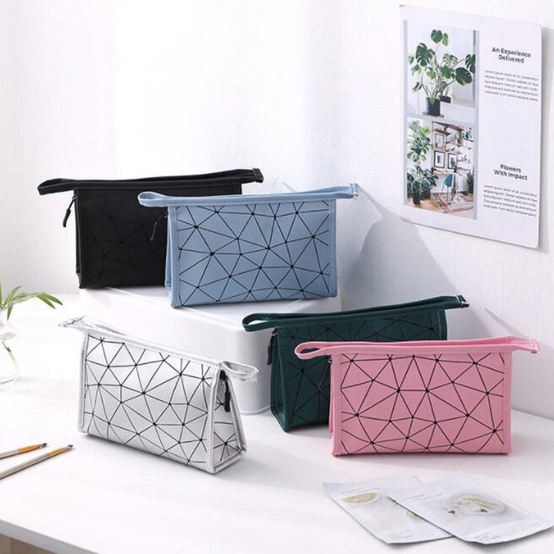 Pu Leather Geometric Makeup Brush Organizer Bag