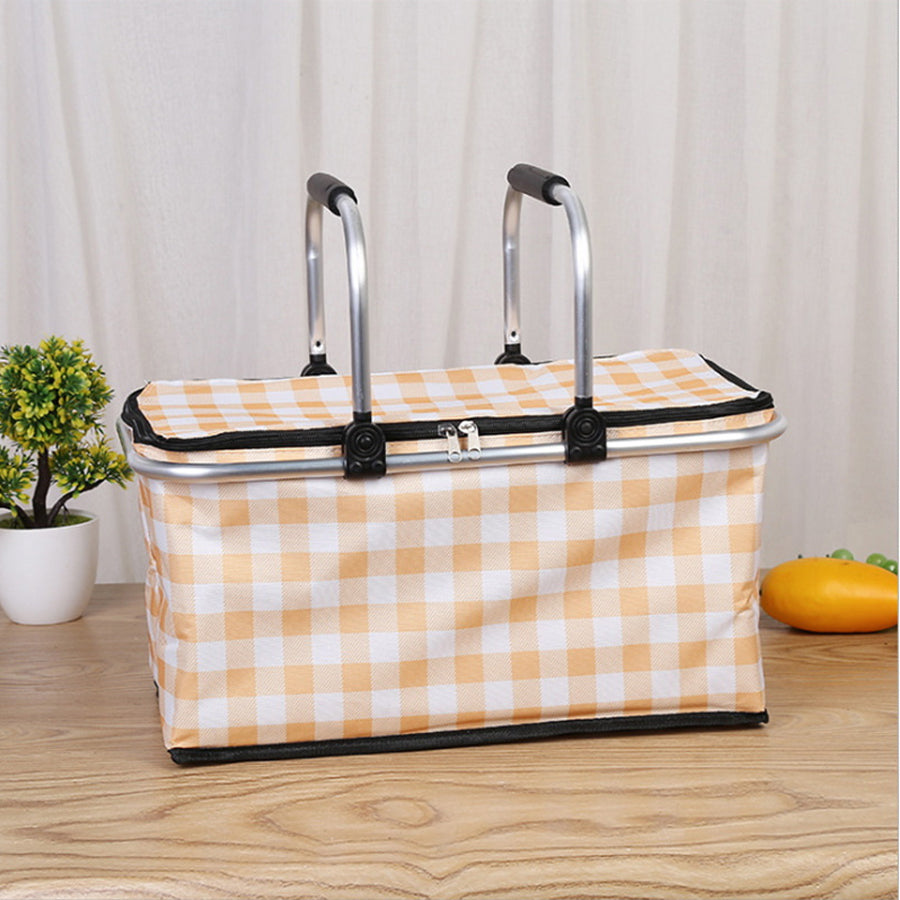 Outdoor Plaid Oxford Insulated Picnic Cooler Basket