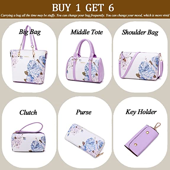 6 Pcs Designer Purses and Handbags for Women