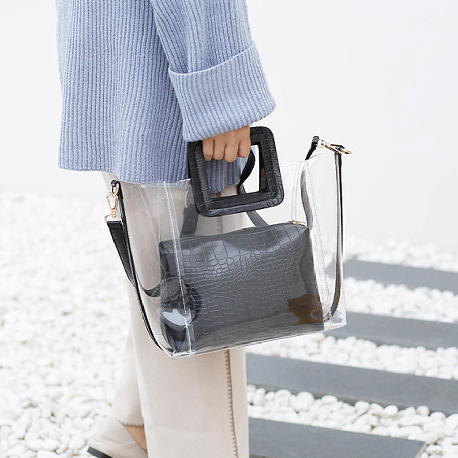 Transparent Crocodile-print Hand-held Crossbody Bag