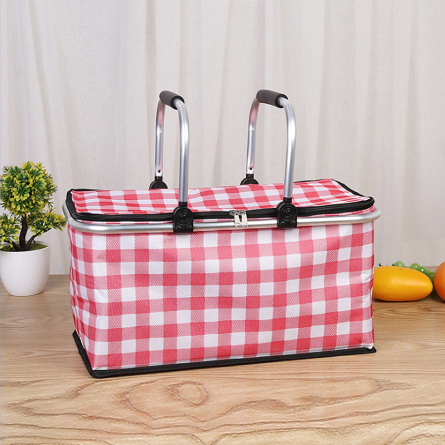 Outdoor Plaid Oxford Insulated Picnic Cooler Basket