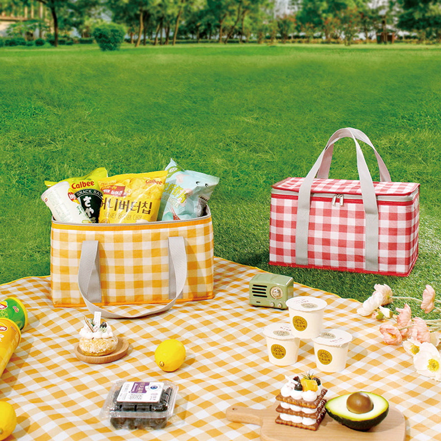 Plaid Cooler Bags For Picnic With Handbag