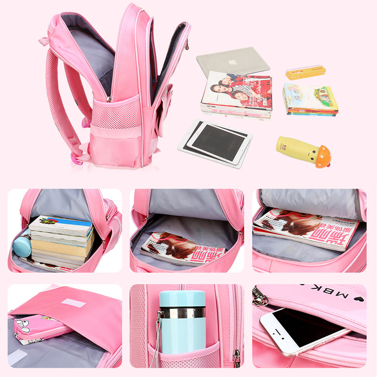 2Pcs Bowknot Wave Point Prints Primary School Backpack