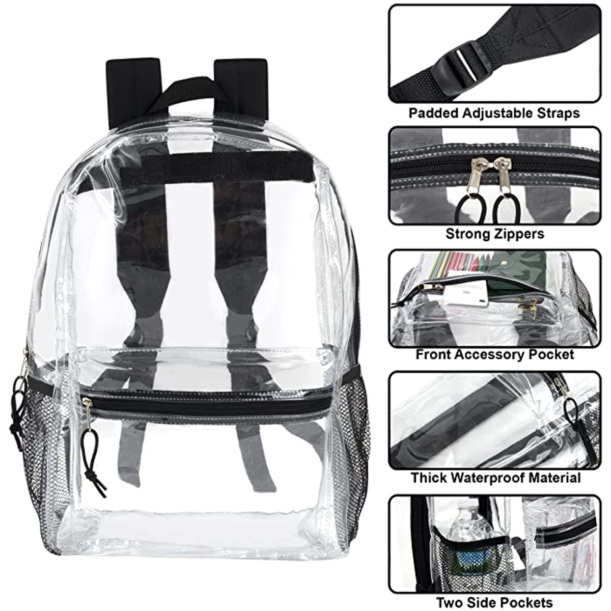 Clear Backpack With Reinforced Straps & Front Accessory Pocket