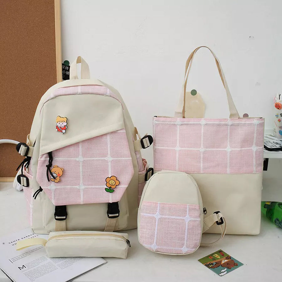 4 Piece Leather Backpack With School Bag