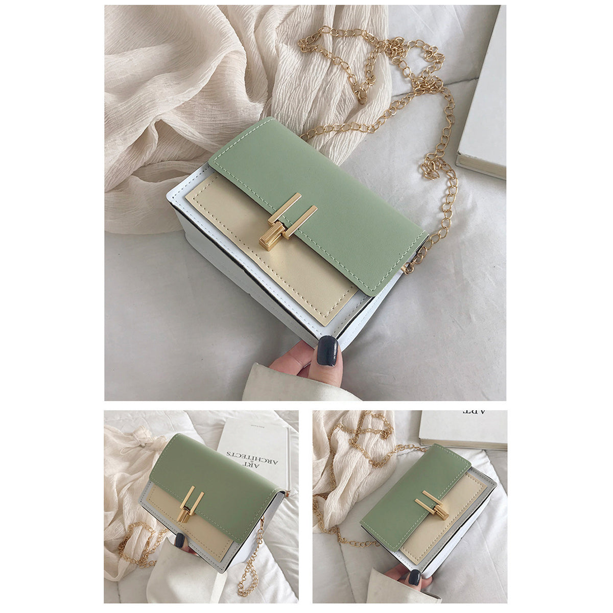 Fashion Chain Bag Lock Small Square Bag