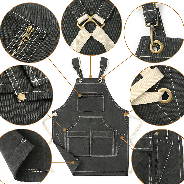 Cross Back Canvas Aprons Tool Pockets