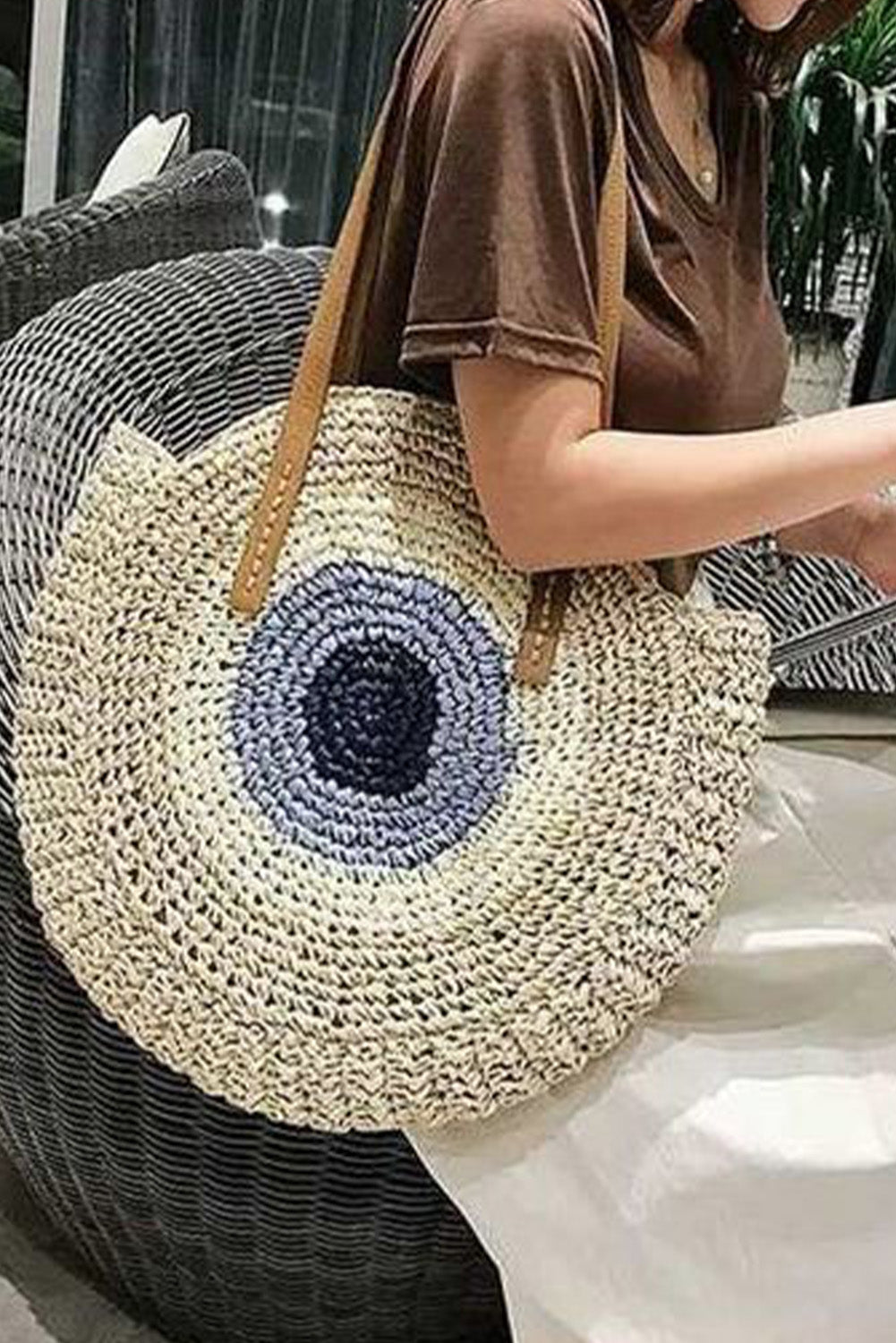 Ombre Straw Large Round Bag