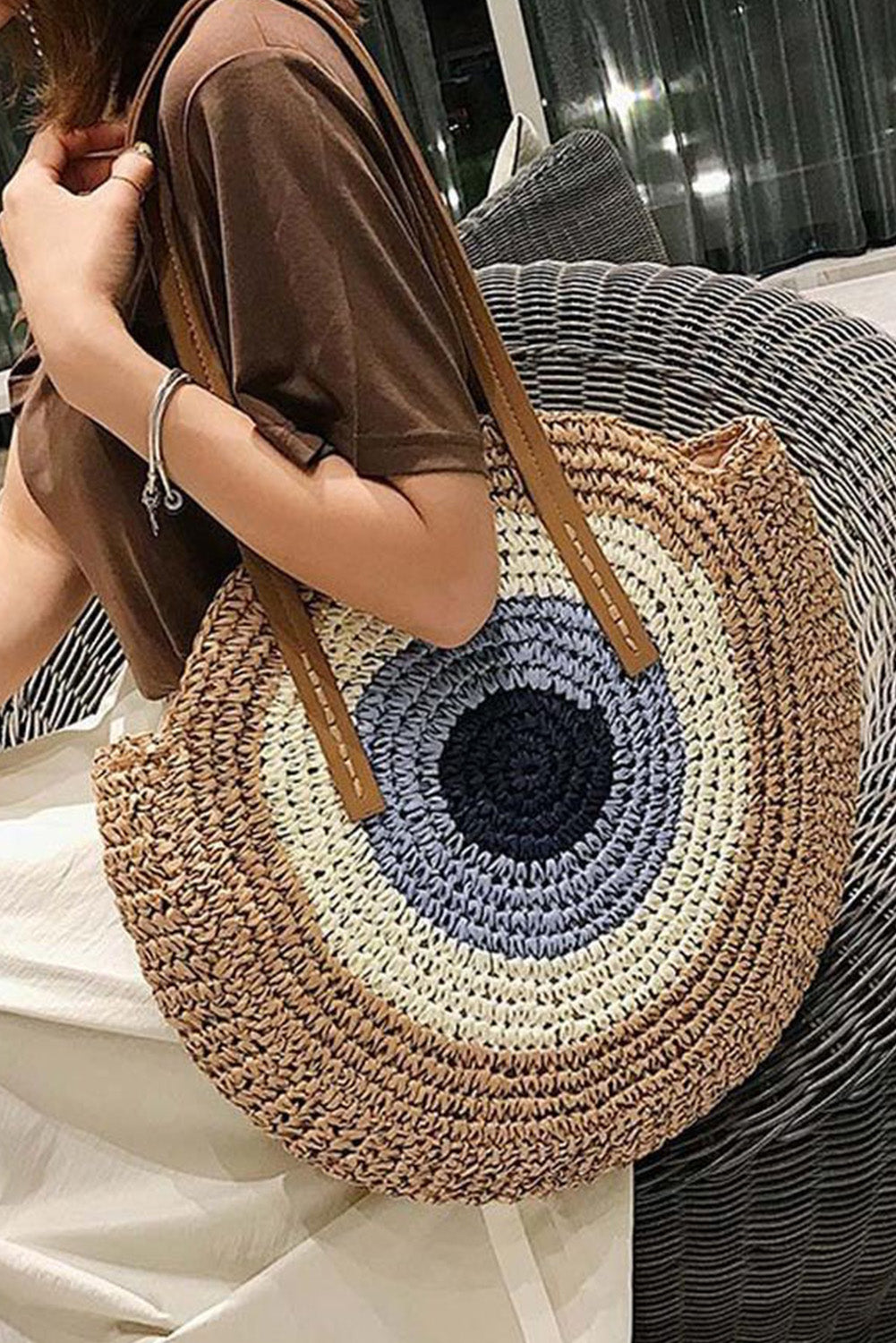 Ombre Straw Large Round Bag