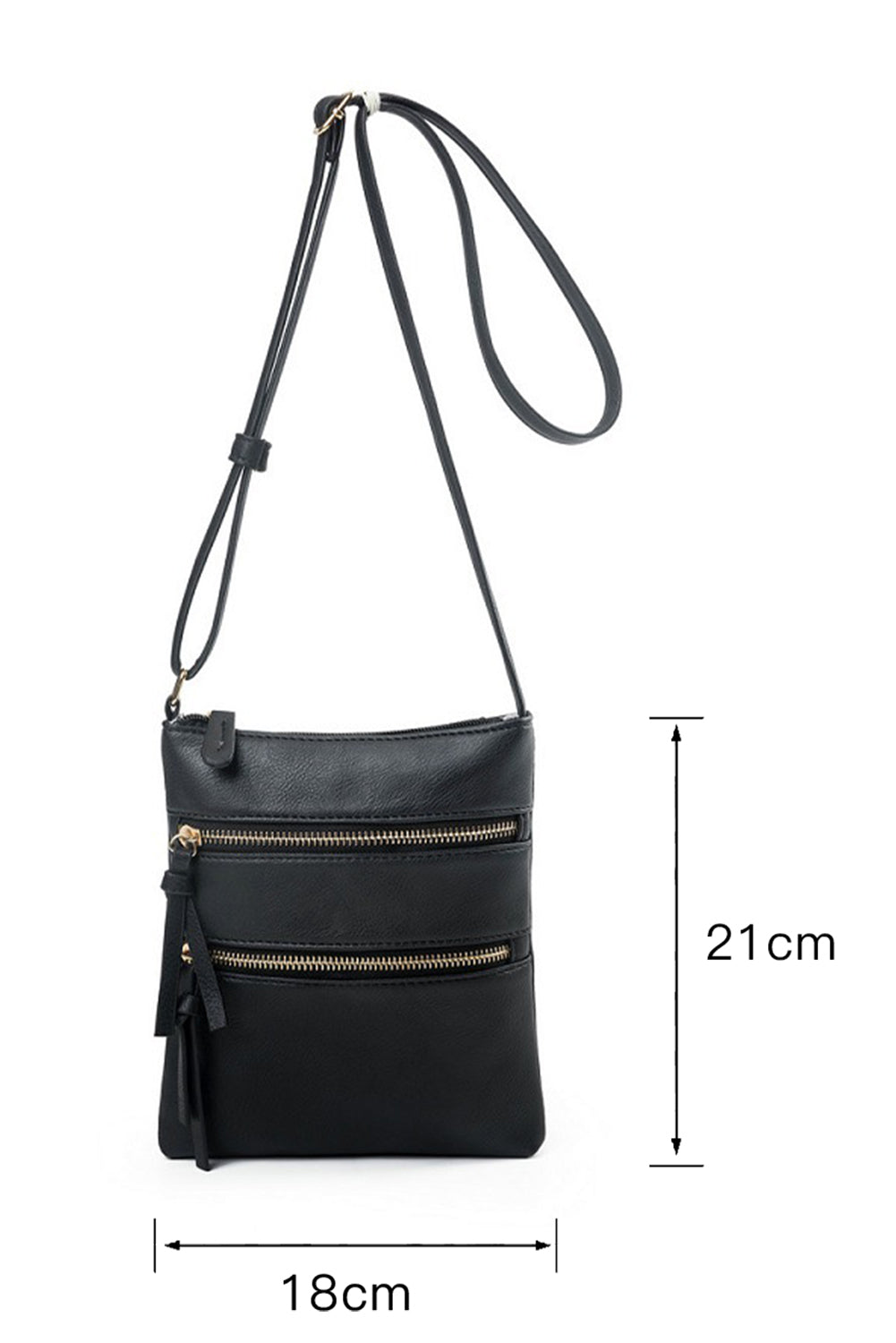 Black Double Zipper Shoulder Messenger Bag