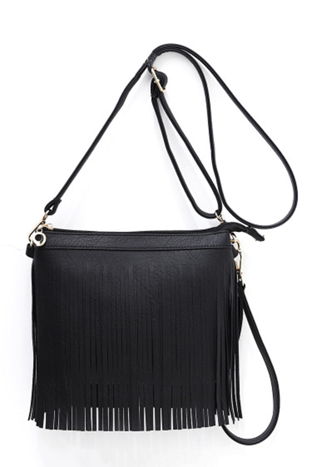 Black Brown Fringed Faxu Leather Crossbody Bag