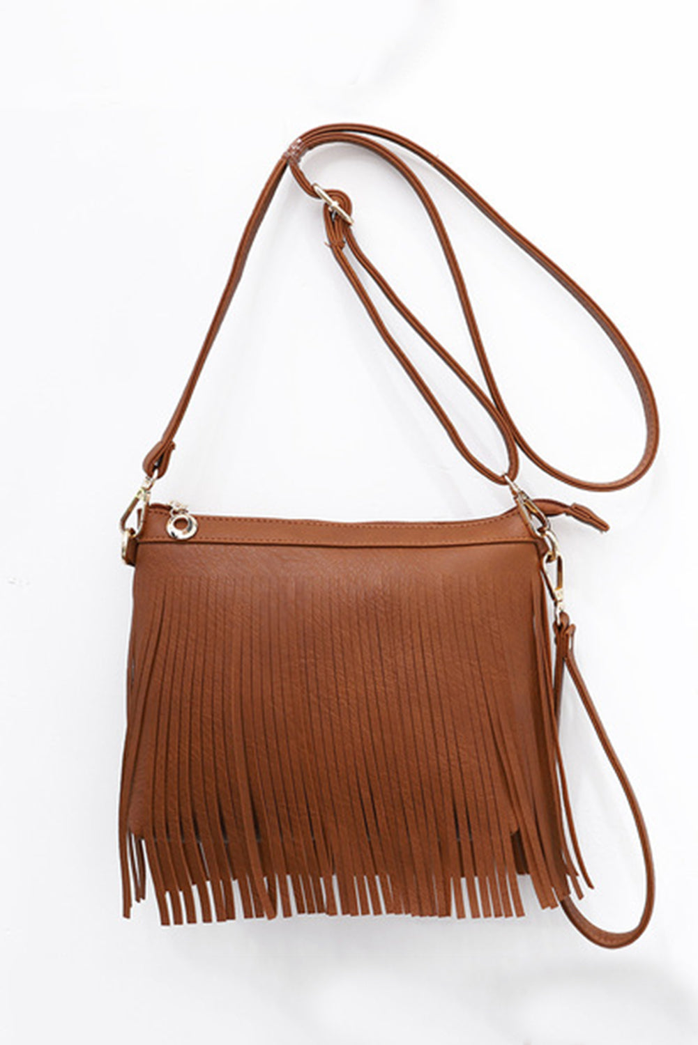 Black Brown Fringed Faxu Leather Crossbody Bag
