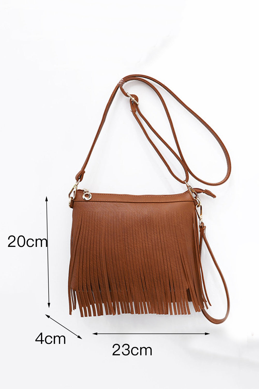 Black Brown Fringed Faxu Leather Crossbody Bag