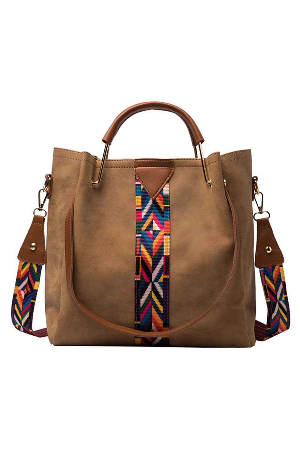 Brown Chic Contrasting Strip PU Tote Bag