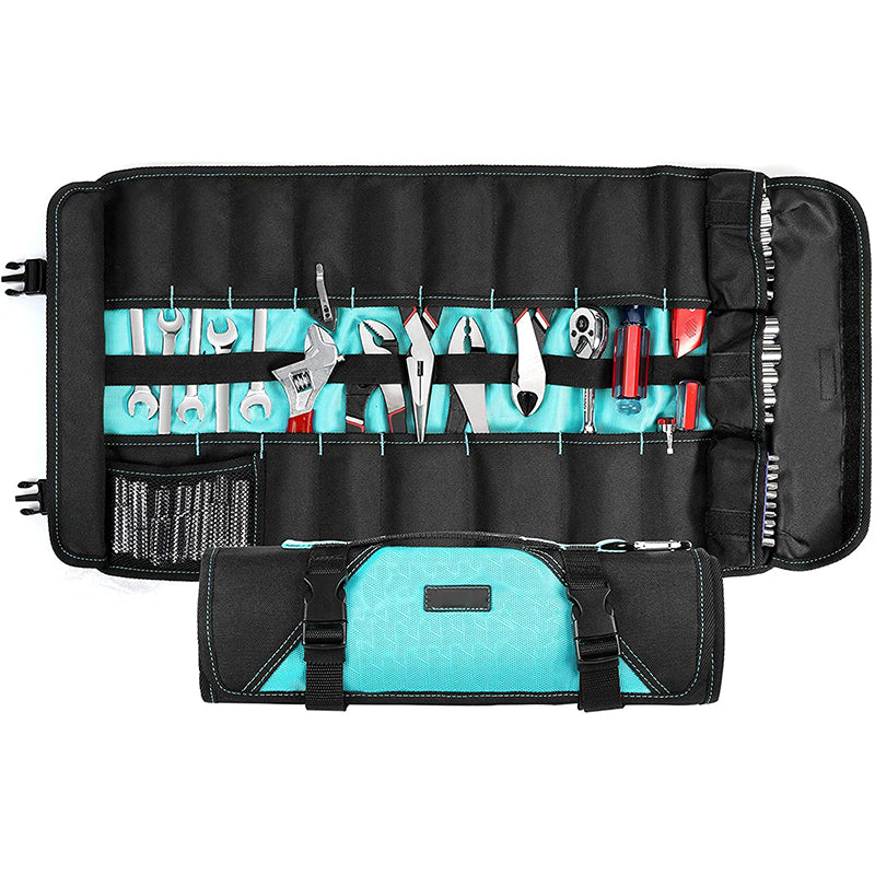 Roll Up Tool Organizer Bag With Pouch and Protective Flap