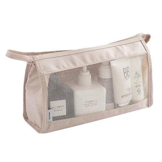 Portable Mesh And Nylon Cosmetic Zipper Pouch