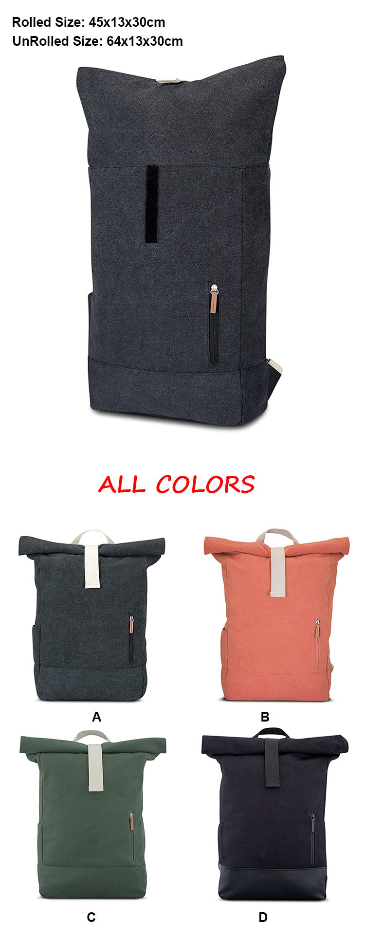 Roll Top Laptop Expandable Casual Backpack