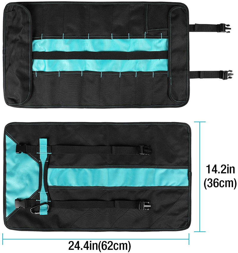 Roll Up Tool Organizer Bag With Pouch and Protective Flap