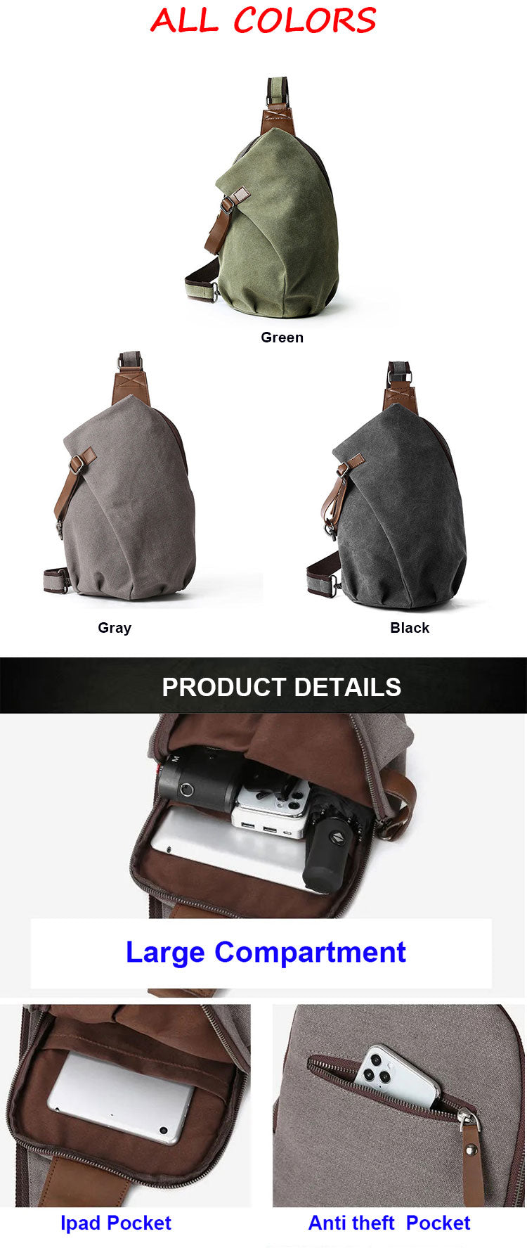 Sling Canvas Bag Small One Shoulder Backpack
