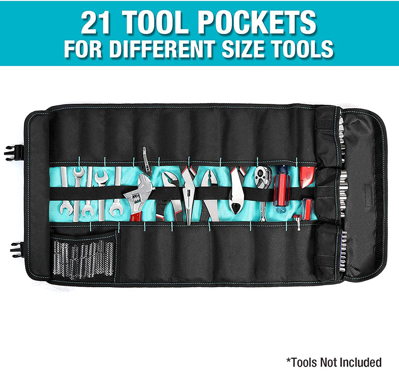 Roll Up Tool Organizer Bag With Pouch and Protective Flap