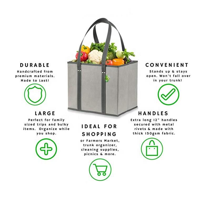 Collapsible Eco-friendly 3 Pack Reusable Shopping Bags