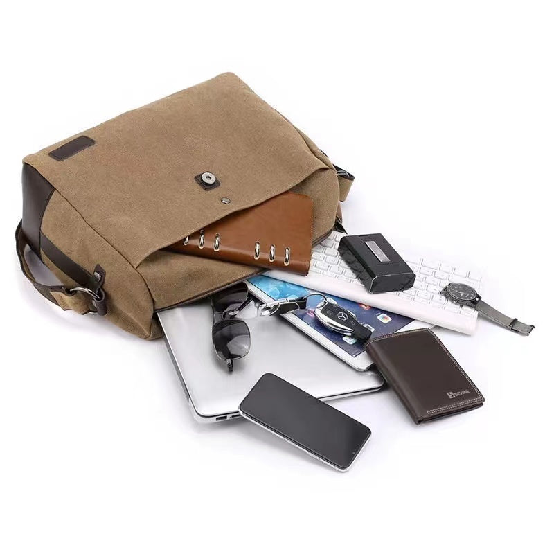 13.5" Vintage Black Canvas Messenger Bag
