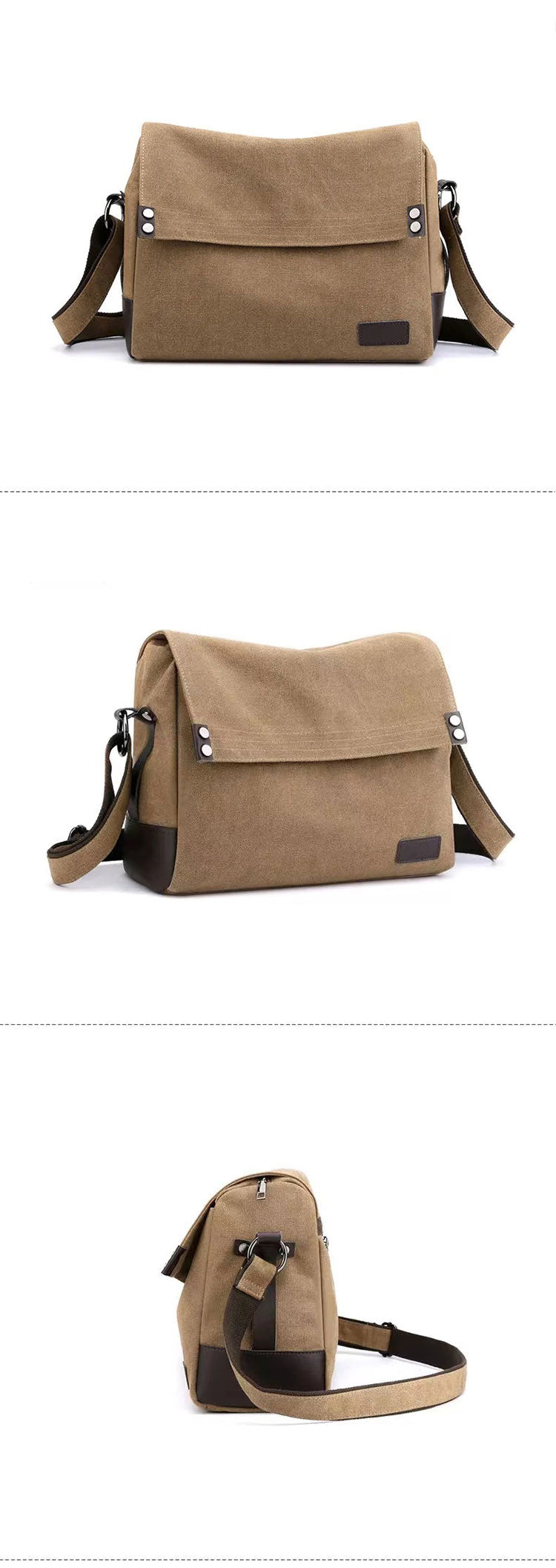 13.5" Vintage Black Canvas Messenger Bag