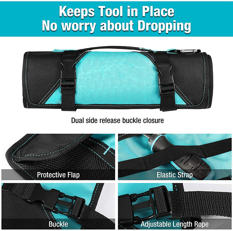 Roll Up Tool Organizer Bag With Pouch and Protective Flap